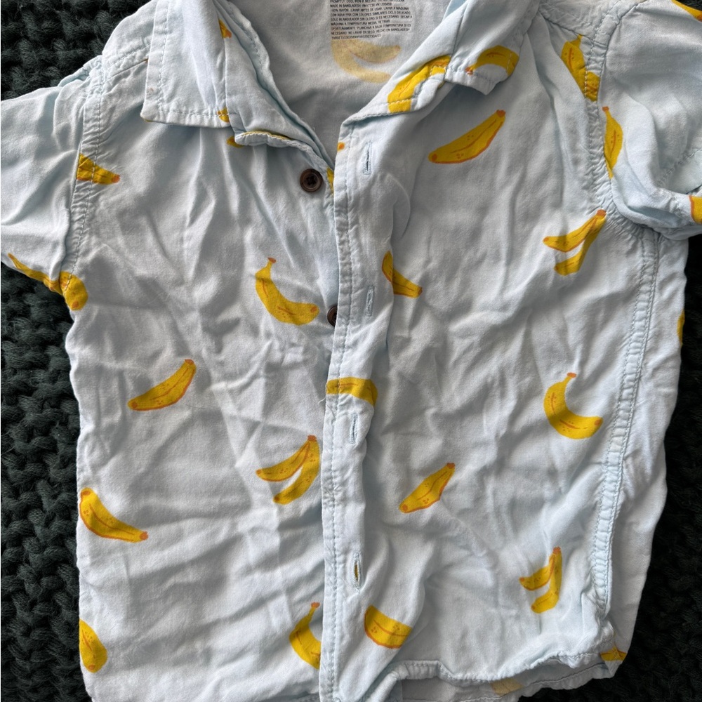 Cat & Jack Banana Print Button Down Shirt - Light Blue